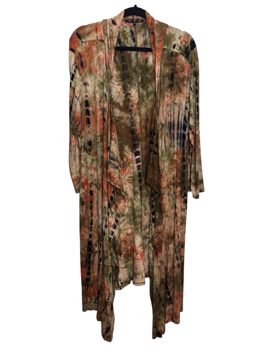 Coin 1804 Size 2X Multicolor Tie Dye Hooded Long Duster Boho Top Western Pockets